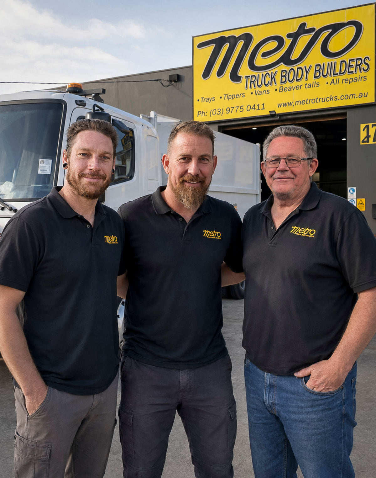 Scott, Troy and Doug Slater. Two generations of the Slater family, owning and operating Metro Truck Body Builders in Melbourne for over 35 years, since 1989..
