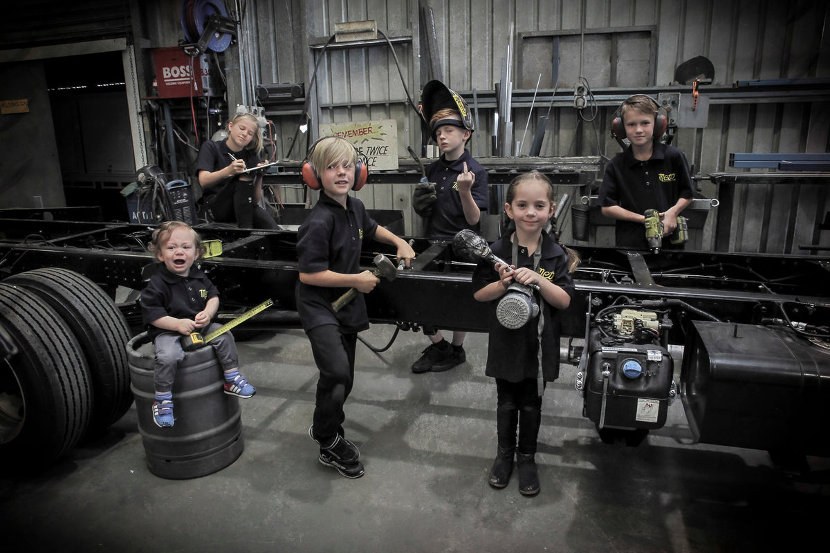Metro Truck Body Builders grandkids in the Seaford factoy in 2019