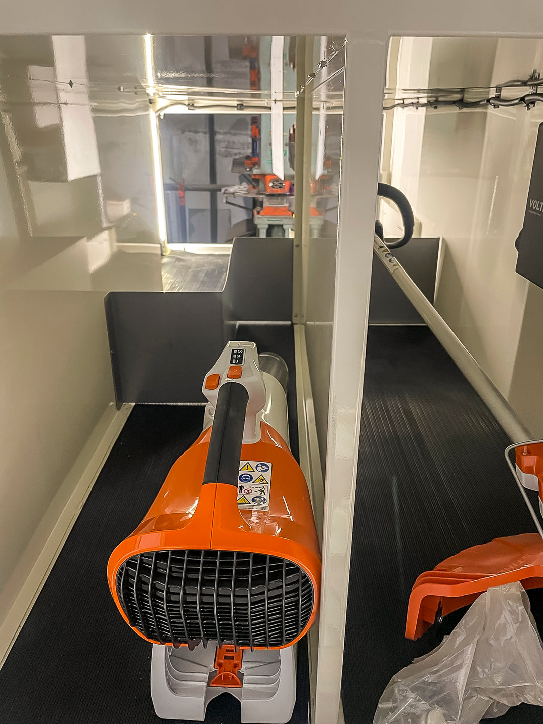 Custom council mower service body storage for tools and equipment including a whipper snipper, built by Metro Truck Body Builders Melbourne.