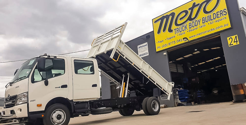 Custom drop side tipper truck body built by Metro Truck Body Builders in Melbourne.